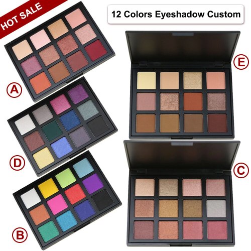 Wholesale 12 Colors Makeup Matte/Shimmer Eyeshadow Palette Pigmented Long Lasting Shine Powder Cosmetics Custom Label/Packaging