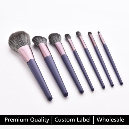 High Quality 7pcs Loose Powder Blush Foundation Eyeshadow Makeup Brushes Set Purple Blending Concealer Cosmetic kit Custom Label