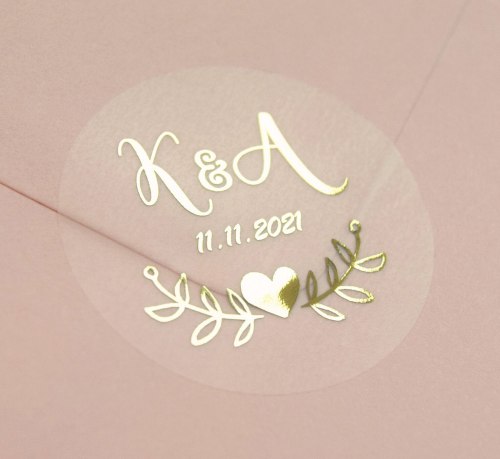 100 Pcs, Real Foil Shiny Gold Custom Personalized Wedding Stickers, Favors Boxes, Cupcake Labels, Transparent, Flowers