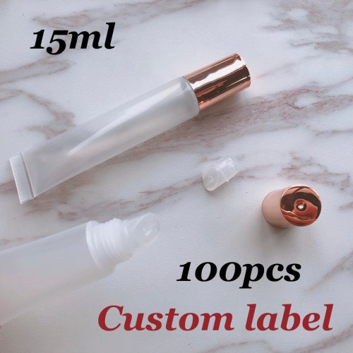 100pcs Custom Label Empty Makeup Lipgloss Squeeze Tube Rose gold Silver Clear White Top Lipstick Gloss Container Private logo