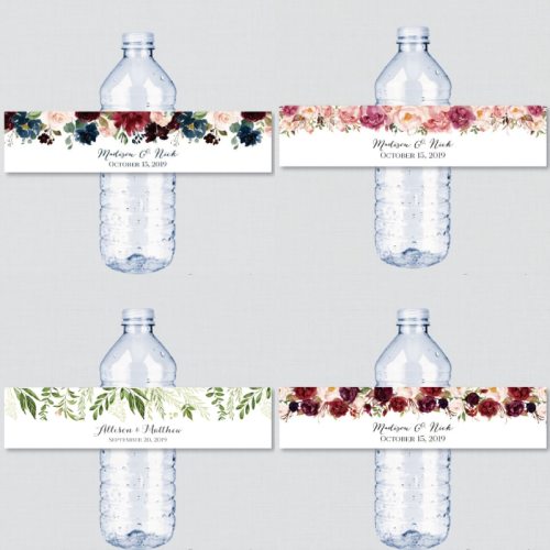 24 Pieces, Custom Personalized Floral Wedding Water Bottle Labels, Stickers, Birthday, Anniversary, Not Waterproof