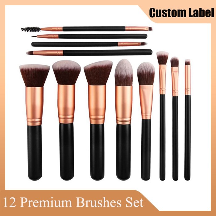 Premium 12pcs Makeup Brush Set Powder Foundation Eyeliner Shadow Eyebrow Blush Blending Cosmetic Brushes Custom Label Wholesale