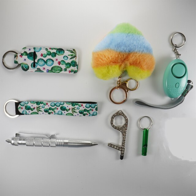 Custom Keychain Set For Women Key Fob Handmade Wristlet Pocket Tactical Samoobrona Gas Pimienta Llavero Defensa Alarm Ring