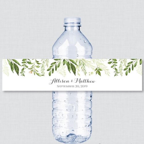 24 Pieces, Greenery Wedding Water Bottle Labels - Green & White Custom Water Bottle Labels, Personalized Water Bottle