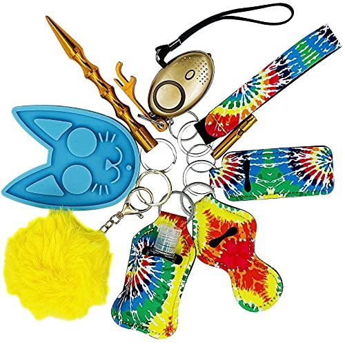 Safety Keychain Set for Woman With Whistle,Alarm,Window Breaker, Lip Balm Lanyard