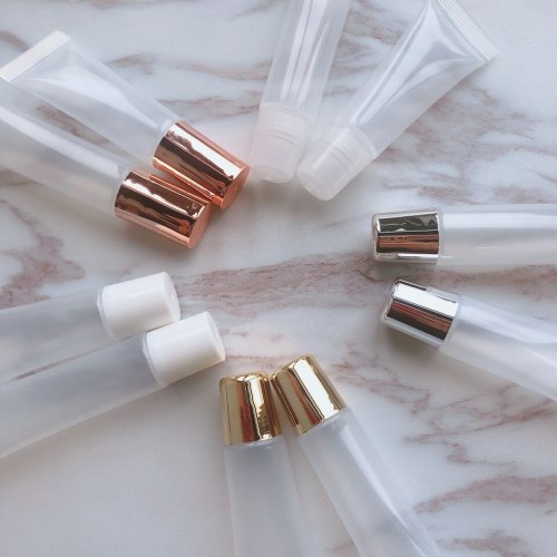 15ml Empty Lipgloss Squeeze Tube Rose gold Silver Clear White Top Lipstick Gloss Container DIY Makeup Custom Private  label logo