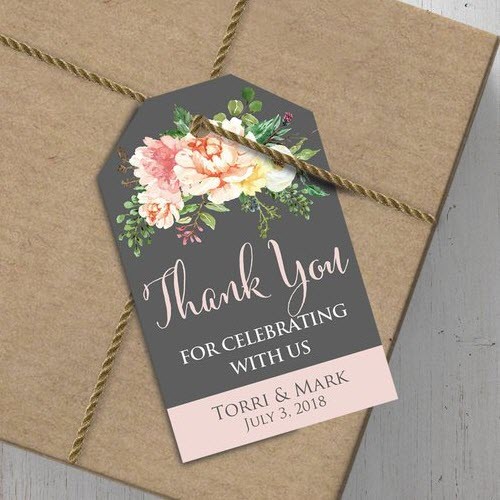 100 Pieces, Rustic Floral Personalized Wedding Tags with Hole, Candy Favors Gift Boxes, Cupcake Tags, Thank You