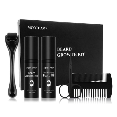 5Pcs/set Beard Growth Oil Kit Barbe Hair Growth organic beard oil with comb & scissor Beard Care set for men Best Gift