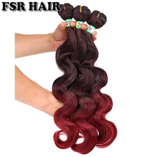 Brazilian Ombre Color Body Wave Hair Bundles M1/Burgundy 18-24 Inches High Temperature Synthetic Hair Extensions for Black Women