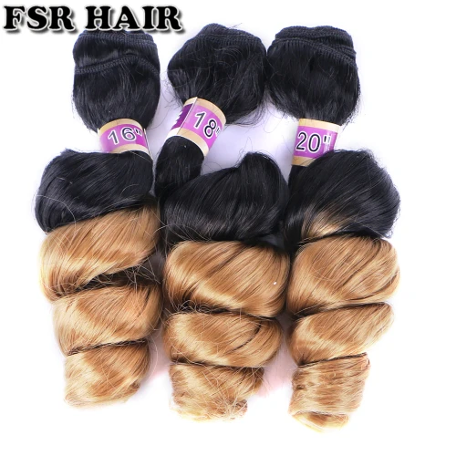 FSR black to golden burgundy Ombre Hair weave 16 18 20 Inches 3pcs/lot Synthetic Hair extension loose wave bundles for women