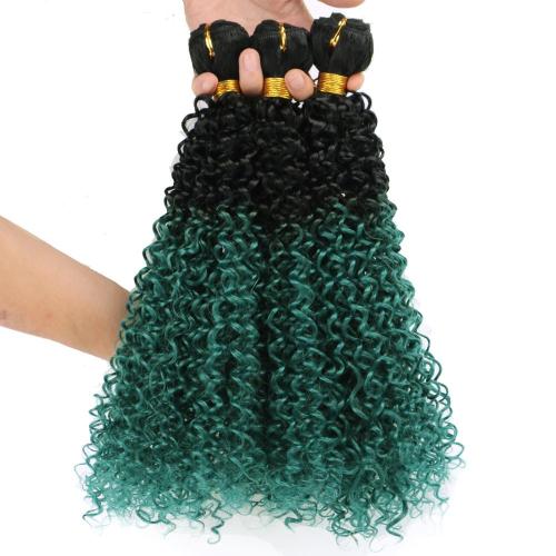 Afro Kinky Curly Hair Bundles Ombre Black to Green Cosplay Synthetic Hair Weave Extensions for Women