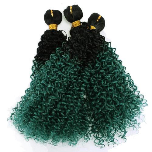 Afro Kinky Curly Hair Bundles Ombre Black to Green Cosplay Synthetic Hair Weave Extensions for Women
