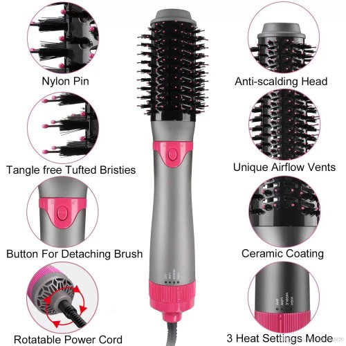 Upgraded One Step Hair Dryer Brush, Hot Air Brush, Hair Volumizer Curler Straightener Styler, 4 IN 1 Detachable Brush Kit