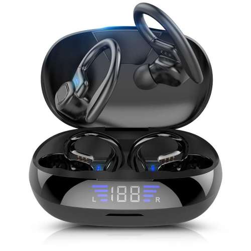 Bluetooth Earphones With Microphones Sport Ear Hook LED Display Wireless Headphones HiFi Stereo Earbuds Waterproof Headsets