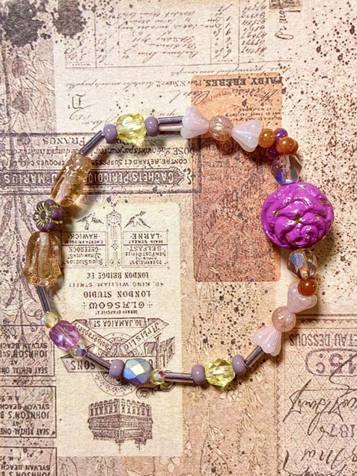 NABI Memory Pressed Glass Beads Handmade Bracelet