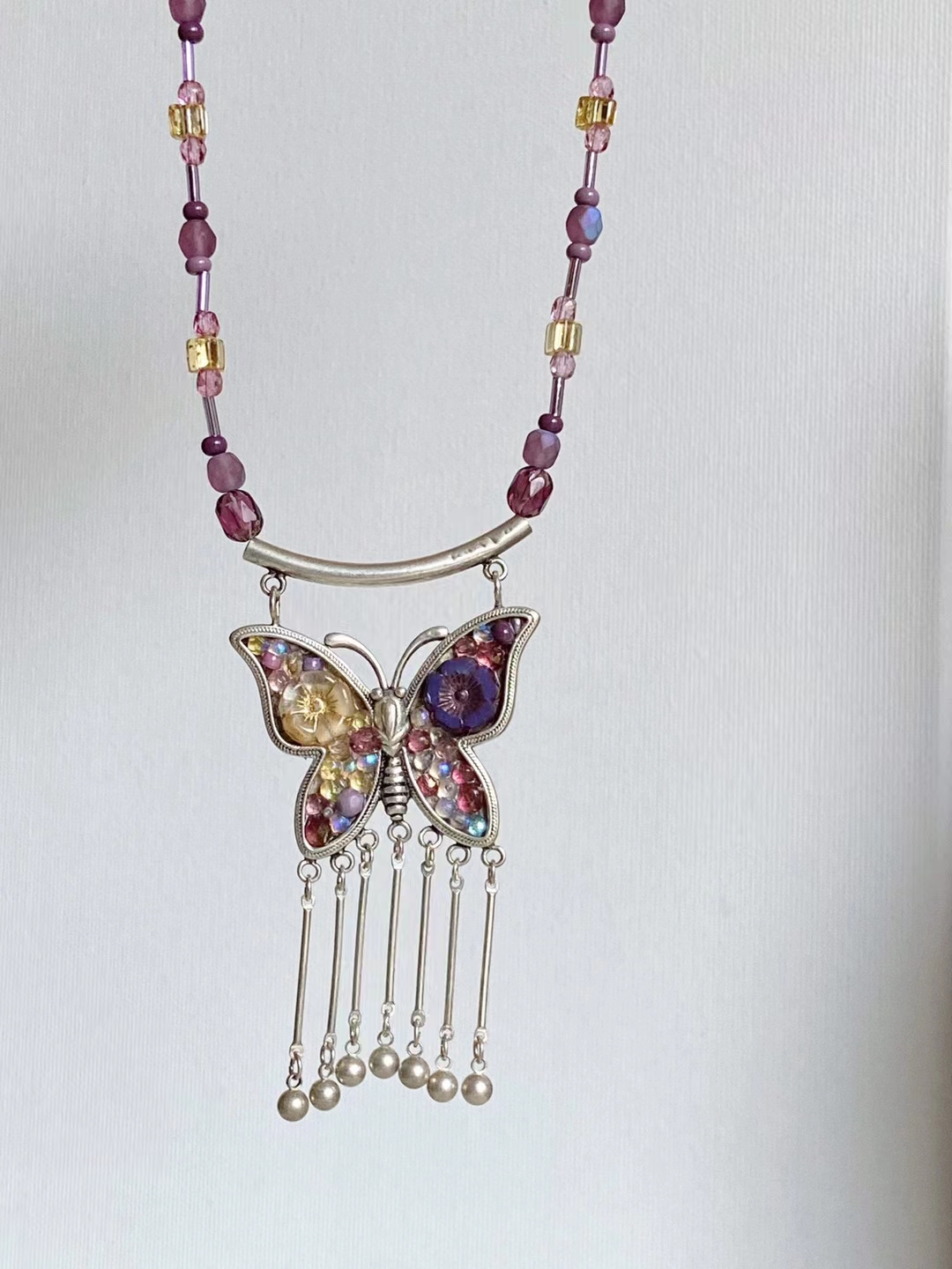 Purple Butterfly Bracelet - Spring jewelry - Handmade Glass Beaded