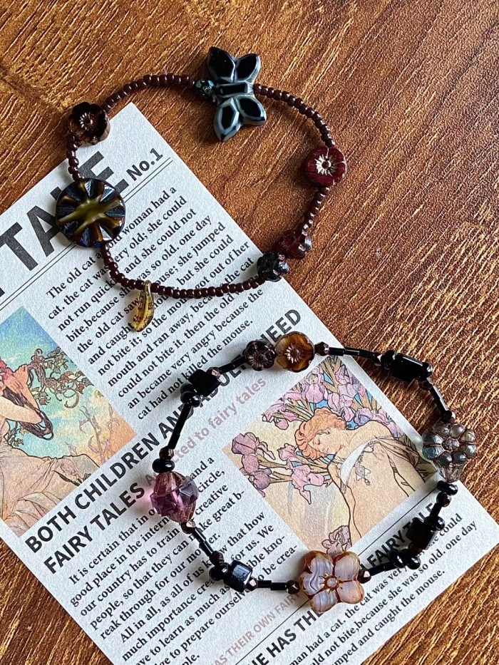 NABI Magic Forest Pressed Glass Beads Handmade Bracelet