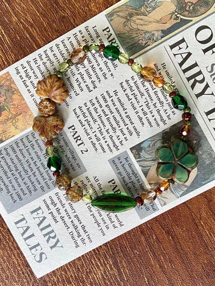 NABI Magic Forest Pressed Glass Beads Handmade Bracelet