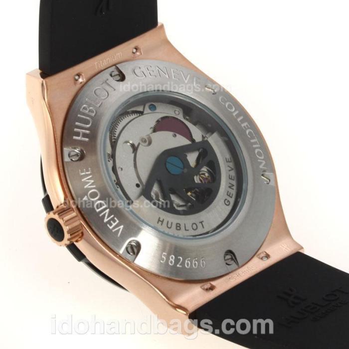 Hublot Classic Fusion Automatic Rose Gold Case PVD Bezel with Black Dial-Rubber Strap 143524