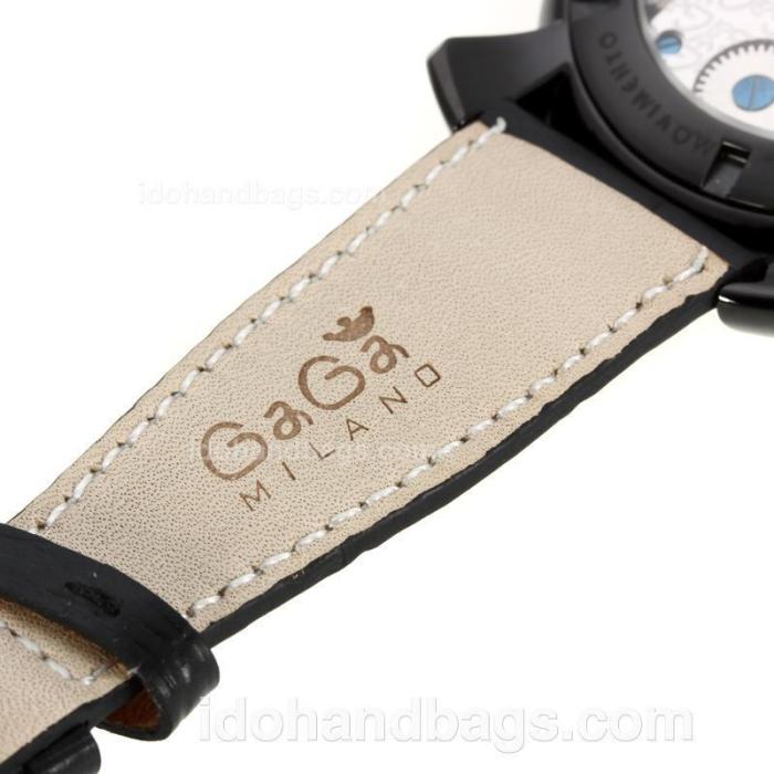 Gaga Milano Unitas 6497 Movement PVD Case Multicolor Number Markers with White Dial-Leather Strap 126758