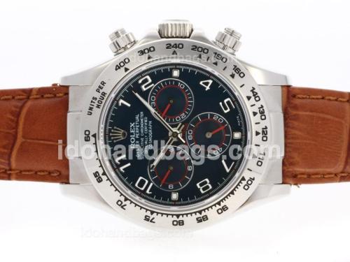 Rolex Daytona Chronograph Swiss Valjoux 7750 Movement with Blue Dial-Leather Strap 40112