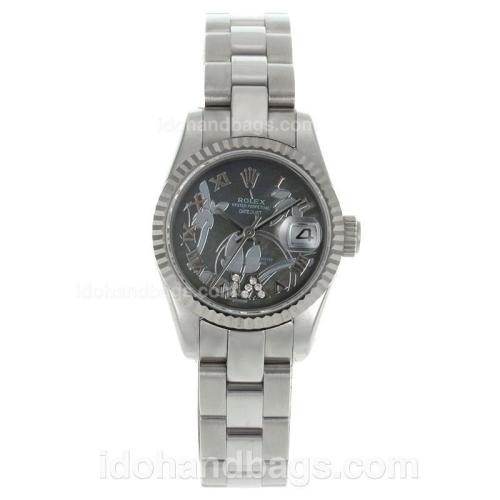 Rolex Datejust Automatic Roman Markers with Black MOP Dial-Flowers Illustration 116260