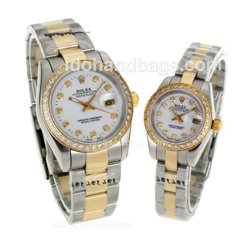 Rolex Datejust Automatic Two Tone Diamond Bezel and Markers with White Dial-Sapphire Glass 116590
