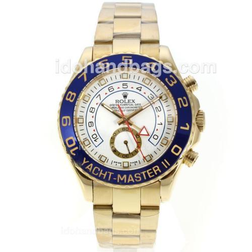 Rolex Yacht-Master II Automatic Gold Case Blue Ceramic Bezel with White Dial-10 Min Countdown Working-Same Chassis as ETA Version 126524