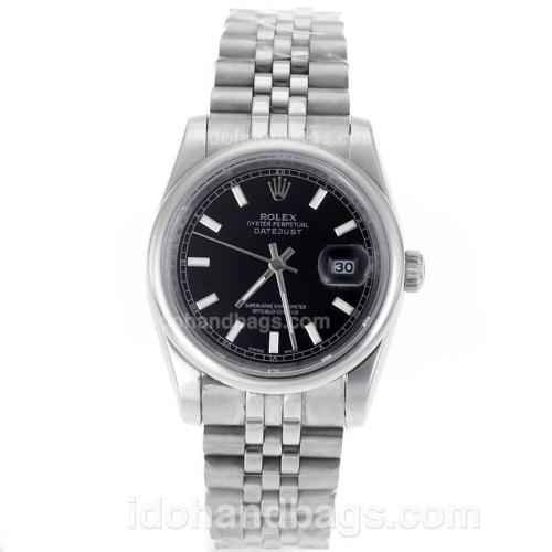 Rolex Datejust Automatic Stick Markers with Black Dial S/S-Sapphire Glass 118954