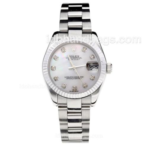 Rolex Datejust Swiss ETA 2355 Automatic Movement with White Shell Dial S/S-Stone Markers-Sapphire Glass 195234
