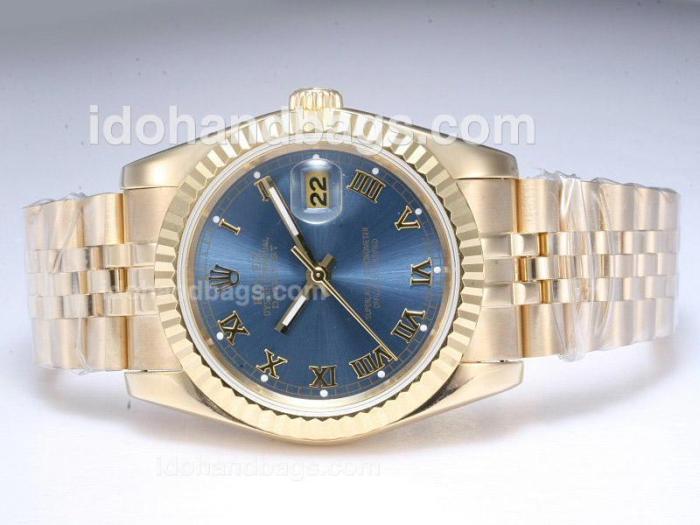 Rolex Datejust Automatic Full Gold with Blue Dial-Roman Marking 10829