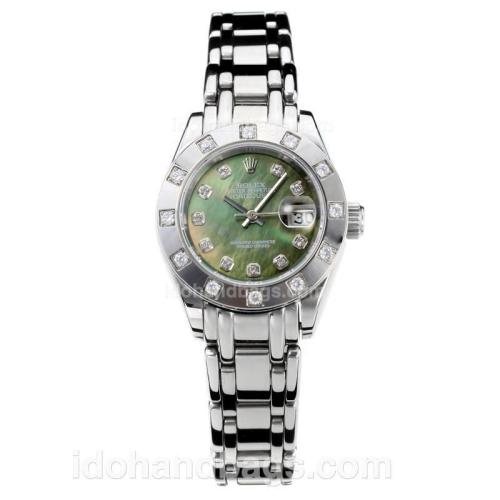 Rolex Masterpiece Automatic Diamond Bezel with Drak Green MOP Dial S/S-Same Chassis as ETA Version 176388
