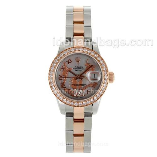 Rolex Datejust Automatic Two Tone Diamond Bezel Roman Markers with White MOP Dial-Flowers Illustration 116714