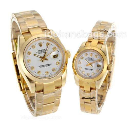 Rolex Datejust Automatic Full Gold Diamond Markers with White Dial-Sapphire Glass 116586