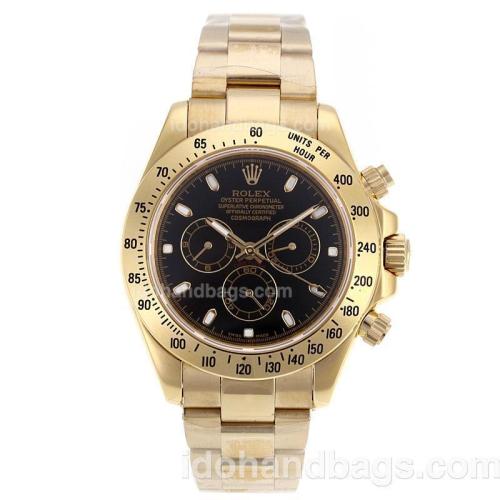 Rolex Daytona II Chronograph Swiss Valjoux 7750 Movement Full Gold Stick Markers with Black Dial 90234