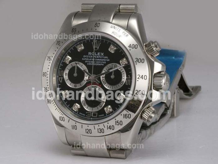 Rolex Daytona Chronograph Swiss Valjoux 7750 Movement Diamond Marking with Black Dial 11085