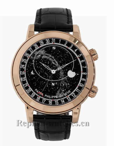 Patek Philippe Grand Complications Rose Gold Black Celestial Moon Age 44mm Watch 6102R001