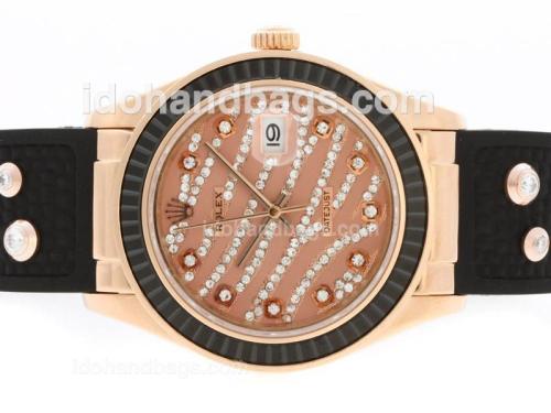 Rolex Datejust Automatic Rose Gold Case Diamond Marking with Black Ruby Bezel-Brown Diamond Crested Dial 36641