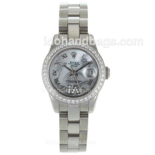 Rolex Datejust Automatic Diamond Bezel Roman Markers with White MOP Dial-Flowers Illustration 116264
