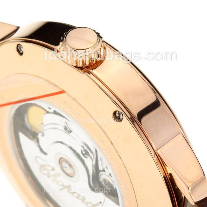 Chopard Apollo Swiss ETA 2824 Automatic Rose Gold Case with White Dial-Leather Strap-Sapphire Glass 194342