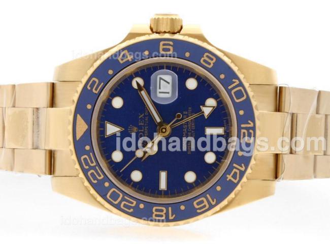 Rolex GMT-Master II Automatic 18K Full Gold Plated with Blue Dial-Blue Ceramic Bezel 35342