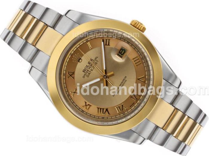 Rolex Datejust II Automatic Two Tone Roman Markers with Golden Dial 48519