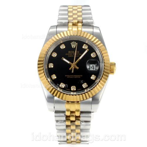 Rolex DateJust II Automatic Two Tone with Black Dial-Diamond Markers 167738