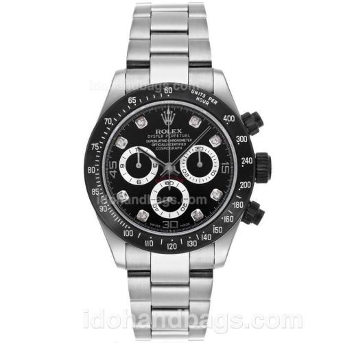 Rolex Daytona Chronograph Swiss Valjoux 7750 Movement Diamond Markers with Black Dial S/S-PVD Bezel 85458