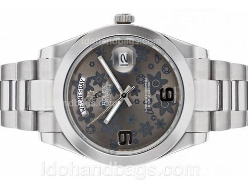 Rolex Day-Date II Automatic with Gray Floral Motif Dial S/S 48507
