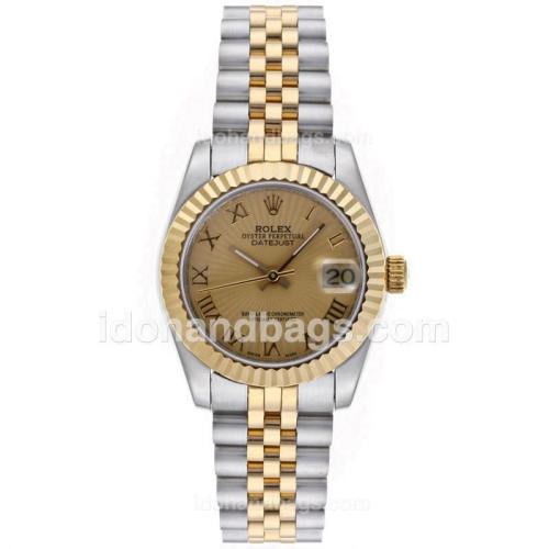 Rolex Datejust Automatic Two Tone Roman Markers with Golden Dial-Mid Size 64228