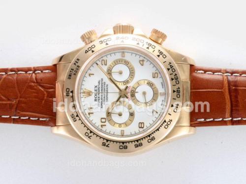 Rolex Daytona Chronograph Swiss Valjoux 7750 Movement Gold Case with Number Marking 22382