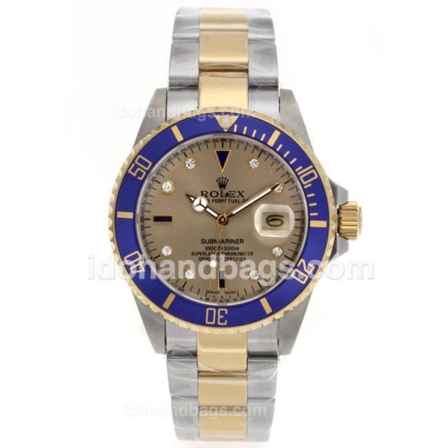 Rolex Submariner Swiss ETA 2836 Movement 14K Wrapped Gold -Two Tone Case with Golden Dial and Diamond Markers 53319