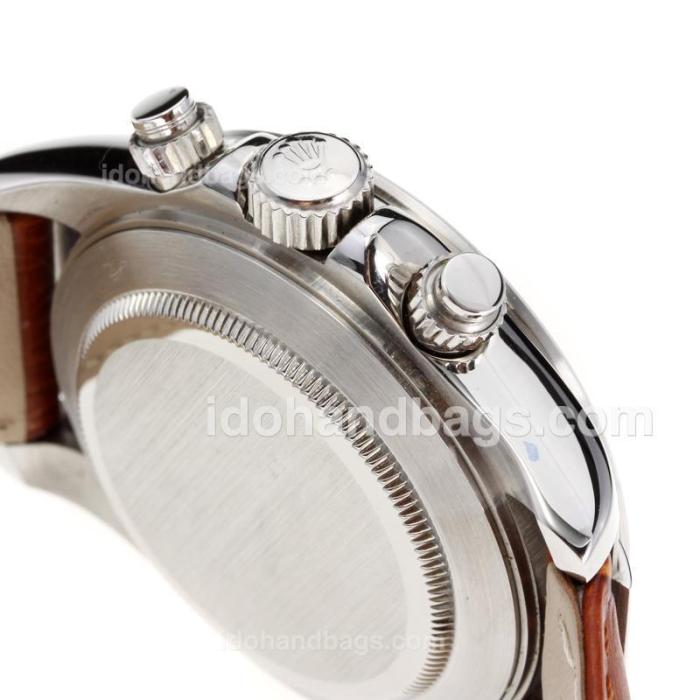 Rolex Daytona Super Luminous Chronograph Swiss Valjoux 7750 Movement with White Dial-Leather Strap-Sapphire Glass 187118