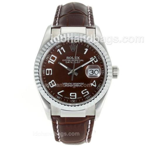 Rolex Datejust Swiss ETA 2836 Movement Number Markers with Brown Dial-Leather Strap 112344